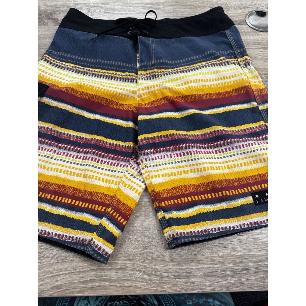 Famous Stars And Straps Board Shorts Mens Multi Color Stripes Size 34 EUC CT2